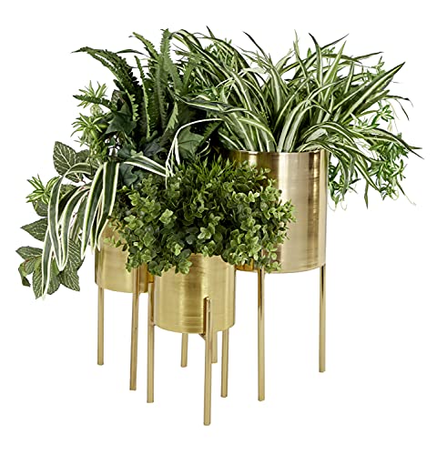 Deco 79 Metal Indoor Outdoor Planter Large Planter Pot with Removable Stand, Set of 3 Planters 18", 14", 12"H, Gold