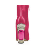 Load image into Gallery viewer, FSJ Women Chic Pointed Toe Crystal Chunky Block High Heel Ankle Boots Glossy Side Zipper Casual Daily Fashion Ladies Shoes Size 7 Fuchsia
