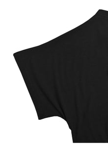Womens Summer Black Off The Shoulder Tops Sexy Casual Short Sleeve 2025 Trendy Ladies Cute Front Twist Knot Batwing Dolman Going Out Oversized T Shirts Blouse Fashion Clothes L