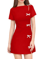 Load image into Gallery viewer, XXTAXN Women's Summer Boat Neck Short Sleeve Elegant Y2k A Line Mini Dress Red

