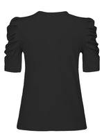 Load image into Gallery viewer, Remidoo Puff Sleeve Tops for Women Pearl Top Elegant Short Sleeve T Shirt Crewneck Fitted Rib Knit Tee Black X-Large
