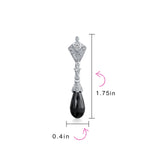 Load image into Gallery viewer, Deco Style Black Teardrop Faceted Briolette Cubic Zirconia Pave CZ Prom Evening Dangle Earrings .925 Sterling Silver
