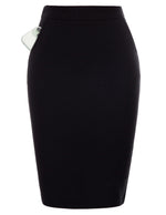 Load image into Gallery viewer, Kate Kasin Women Solid Color Split Stretchy Bodycon Knee Length Pencil Skirt with Pockets (Black, Large)
