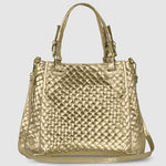 Load image into Gallery viewer, Italian Genuine Metallic Suede Handbag for Women with Adjustable Strap| Medium Woven Effect Top-Handle Crossbody (Gold)
