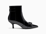 Load image into Gallery viewer, Coutgo Womens Kitten Heel Ankle Boots Pointed Toe Buckle Side Zipper Tassel Fall Winter Booties Shoes, Cool Black, Size 6.5
