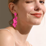 Load image into Gallery viewer, Just Follow Long Acrylic Rose Petal Earrings Dangle Exaggerated Flower Earrings Drop Statement Floral Tassel Earrings for Women (Rose Red)
