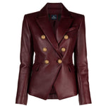 Load image into Gallery viewer, SID Genuine Lambskin Leather Burgundy Women’s Single Button Blazer with Full Sleeves Suit Style for Office Wear Medium
