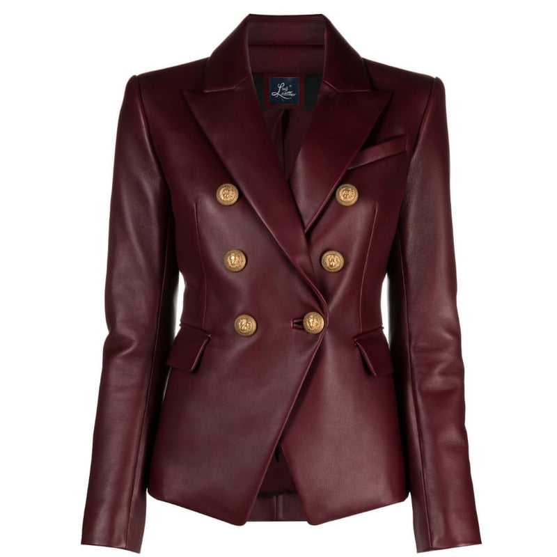 SID Genuine Lambskin Leather Burgundy Women’s Single Button Blazer with Full Sleeves Suit Style for Office Wear Medium