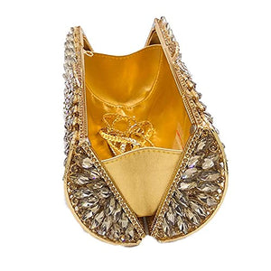 Boutique De FGG Sparkly Gold Crystal Clutch Purse for Women Evening Bags with Spikes Wedding Party Rhinestone Clutch Handbag,Mini