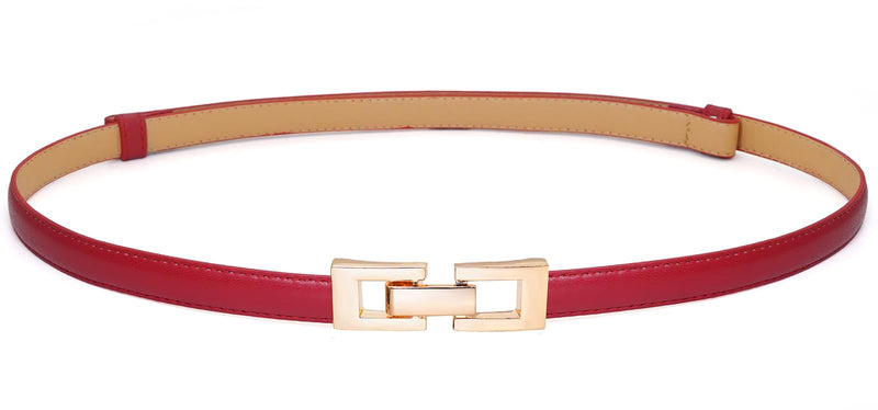 WULIQIUQIU Women's Skinny Belts Thin PU Leather Waist Belt with Gold Alloy Buckle for Dresses 100CM Red Fit Waist 24"-37"
