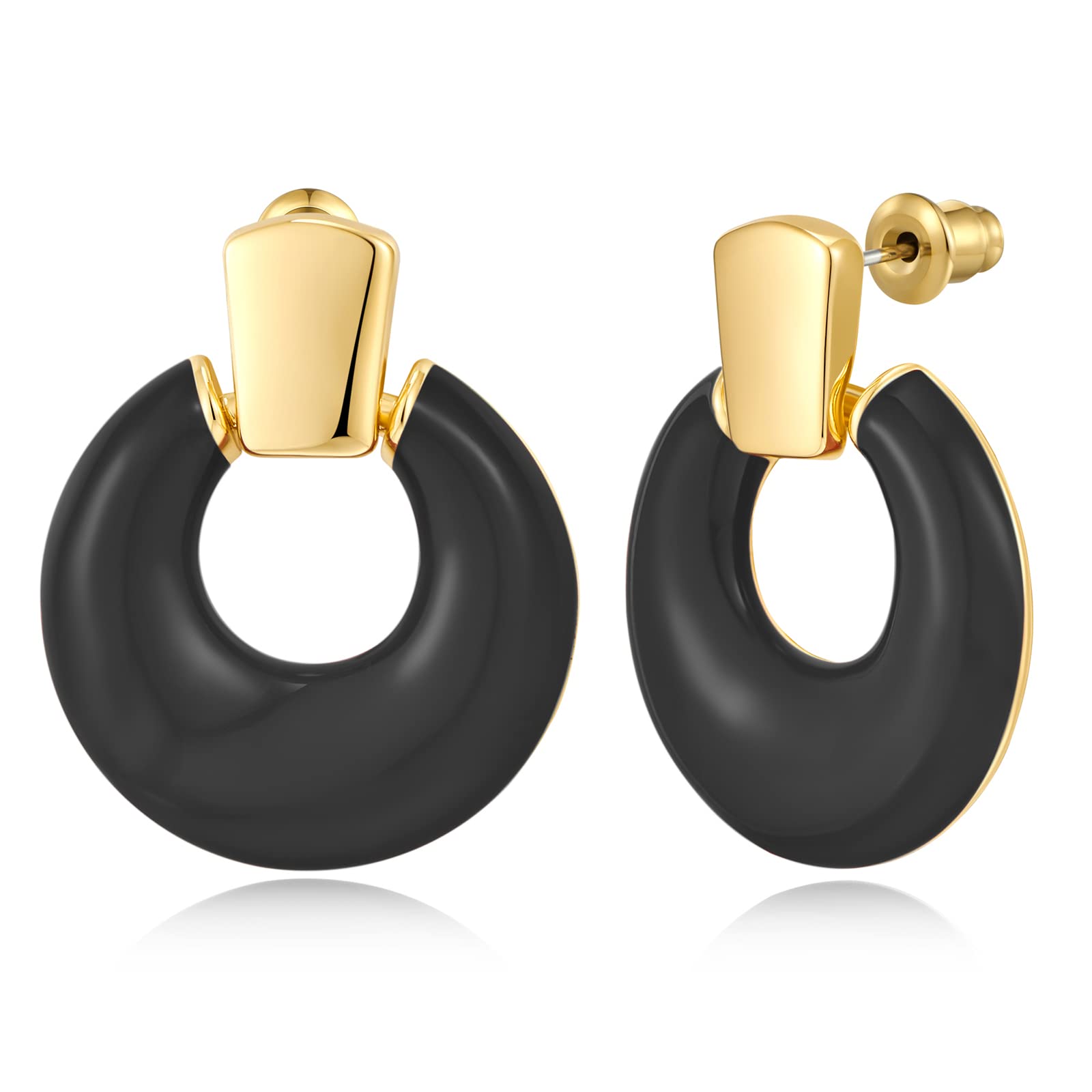 Black Dangle Earrings for Women Statement Chunky Small Gold Drop Earrings Door Knock Shape Dangling Earrings Party Jewelry