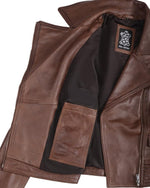 Load image into Gallery viewer, Blingsoul Asymmetrical Leather Jacket Women - Real Lambskin Brown Leather Jacket Women | [1313634] Geneva Brown, L
