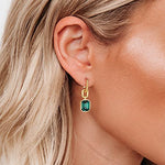 Load image into Gallery viewer, Mesovor Gold Crystal Hoop Earrings for Women Trendy, 18K Gold Plated Hoop Earrings | Emerald Green Black Crystal Dangling Earrings Jewelry Gift for Mother Wife (Green)
