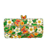 Load image into Gallery viewer, Boutique De FGG Flowers &amp; Butterfly Women Crystal Clutch Evening Bag Wedding Party Rhinestone Handbags (Small,Orange White)
