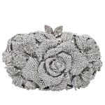 Load image into Gallery viewer, Boutique De FGG Flower Evening Bags for Women Wedding Handbags Crystal Clutch Purse Prom Rose Rhinestone Clutch Purses,Mini,Silver
