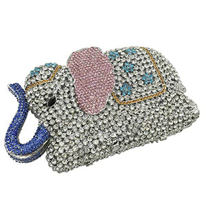 Boutique De FGG Elephant Crystal Clutch Bags Women Animal Rhinestone Evening Handbags Bridal Party Crystal Clutch Purse,Mini,Multi-White