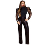 Load image into Gallery viewer, acelyn Women's Elegant Sequin Mesh Sheer Puff Long Sleeve Mock Neck Slim Fit Party Blouse Shirt Top Black S
