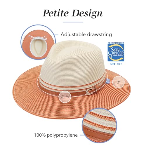 Wallaroo Hat Company Women’s Petite Kristy Fedora – UPF 50+ Sun Protection, Wide Brim, Packable Design, Adjustable Sizing for Smaller Crown Sizes – Sun-Safe Hat for Travel and Everyday (Ivory/Blue)