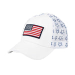 Load image into Gallery viewer, C.C Women's Criss-Cross Ponytail Baseball Cap – Embroidered Cotton Front, American Flag Mesh Back, Adjustable Velcro (US, Alpha, One Size, Flag-White)
