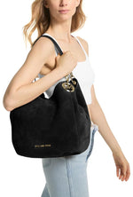 Load image into Gallery viewer, Michael Kors Lillie Large Chain Shoulder Bag, Gold-Tone Hardware/Suede Leather/Black
