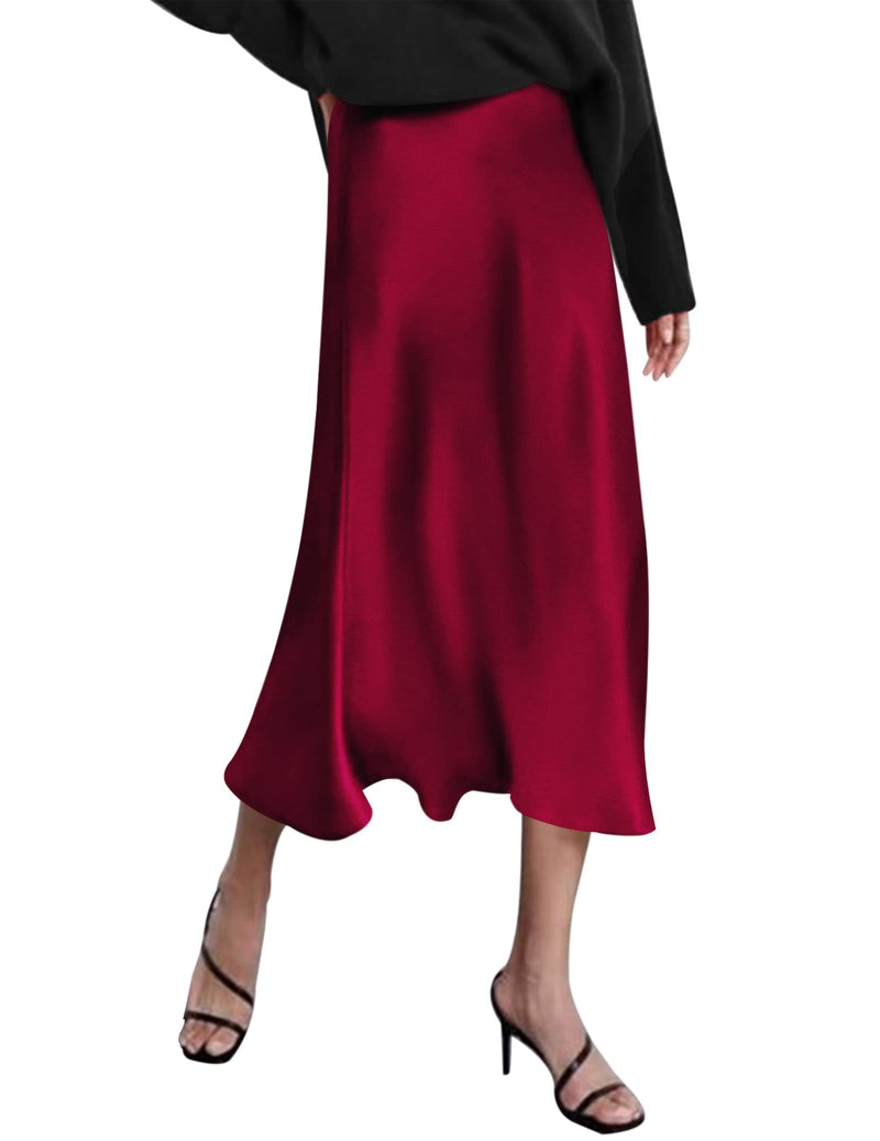 Zeagoo Womens Skirts Midi Length Red Skirt Sexy Satin Fall Skirts Party Dress Red Small