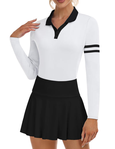 Soneven Womens Golf Shirts Moisture Wicking Long Sleeve Polo Shirts Collared V-Neck Golf Polos Shirts