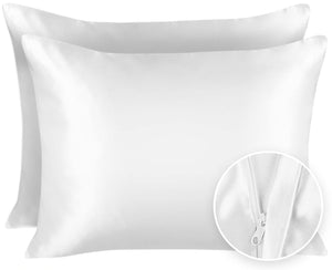 ShopBedding Satin Pillowcase with Zipper for Hair and Skin Care, Feels Soft and Cool Like a Silk Pillowcase, White Satin Pillow Cases 2 Pack, Slik Pillow Cover, Standard Size - Set of 2 - Blissford