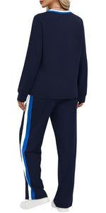 Load image into Gallery viewer, WIHOLL Lounge Sets for Women 2 Piece Winter Clothing 2025 Fall Outfits Fashion Cute Long Sleeve Tops Shirts Vacation Travel Cruise Airport Pajama Navy Blue M
