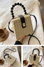 Load image into Gallery viewer, QZUnique Straw Bucket Bags for Women Top Handle Drawstring Woven Handbag Shoulder Bag Summer Beach Purses with Bamboo Handle
