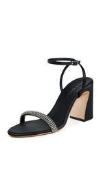 Load image into Gallery viewer, Loeffler Randall Women's Malia Curved Heel Simple Sandals with Ankle Wrap, Black/Diamond, 9.5 Medium US
