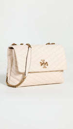 Load image into Gallery viewer, Tory Burch Women's Kira Quilted Chevron Shoulder Bag, New Cream/Rolled Brass, Off White, One Size
