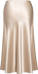 Load image into Gallery viewer, Basoteeuo Midi Skirts for Women High Waist Satin Summer Casual Trendy Summer Sexy Midi Length Elastic Skirt Beige Skirt XS
