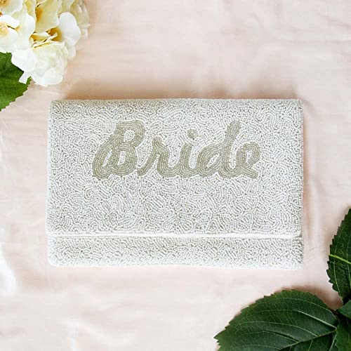 Pretty Robes BRIDE Clutch Purse for Wedding Day and Bachelorette Party, Bridal Purse, Gifts for Bride To Be (Silver)