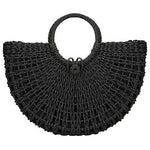Load image into Gallery viewer, Straw Bags for Women,Hand-woven Straw Top-handle Bag with Round Ring Handle Summer Beach Rattan Tote Handbag (Black)
