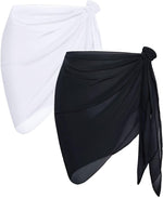 Load image into Gallery viewer, 2 Pieces Sarong Cover Ups for Women Beach Bathing Suit Wrap Sheer Short Skirt Bikini Chiffon Scarf for Swimwear (Black and White)
