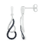 Load image into Gallery viewer, Treated Black Diamond and Diamond Swirl Drop Earrings 1/5ctw
