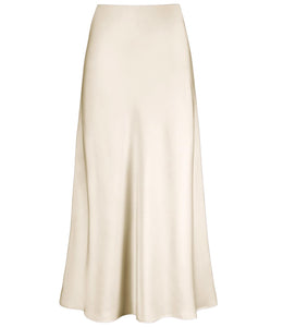 Outoshe Women's Satin High Waisted Maxi Skirts Hidden Elasticized Waistband A Line Long Skirt Beige
