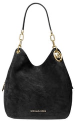Load image into Gallery viewer, Michael Kors Lillie Large Chain Shoulder Bag, Gold-Tone Hardware/Suede Leather/Black
