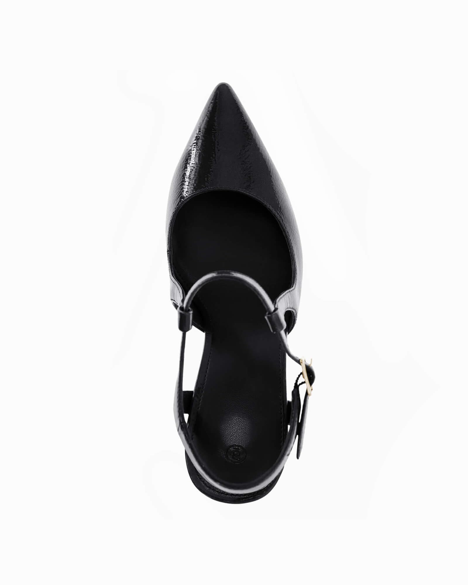 Coutgo Womens High Heels Pointed Toe Ankle Strap Pumps Patent Leather Sexy Stiletto Office Wedding Dress Shoes, Black, Size 7