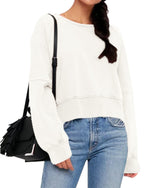 Load image into Gallery viewer, ReachMe Womens Open Back Sweatshirts Crop Backless Long Sleeve Shirts Off the Shoulder Crewneck Workout Tops(White,S)
