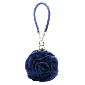 DEBIMY Rose Shaped Evening Bag Soft Satin Clutch Purse Floral Wristlet Handbag for Women Wedding Party Purse Royal Blue