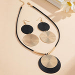Load image into Gallery viewer, YOOESTORES82 Gold Disc Pendant Necklace Earrings Set Leather Cord Black Circle Statement Necklaces Geometric Textured Medallion Jewelry For Women Party Fashion (Gold)
