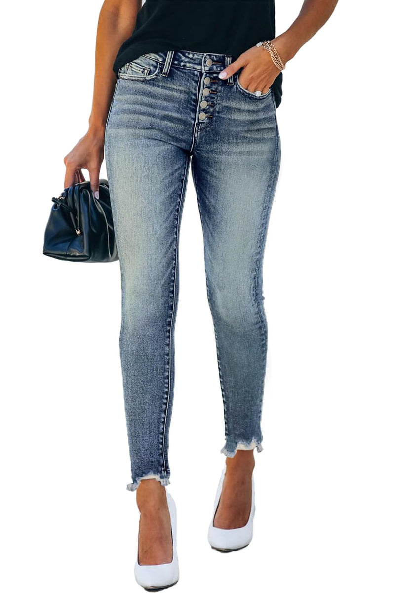 Allimy Womens High Waisted Boyfriend Skinny Stretch Ripped Jeans for Women Trendy Jeggings Destroyed Denim Pants Capri Leggings Mom Jeans Blue 8