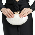 Load image into Gallery viewer, WuDiaoer Cute Shell Shape Acrylic Clutch Trendy Egg Purses and Handbags Bridal Wedding Purse for Women Evening Party, Pearl White
