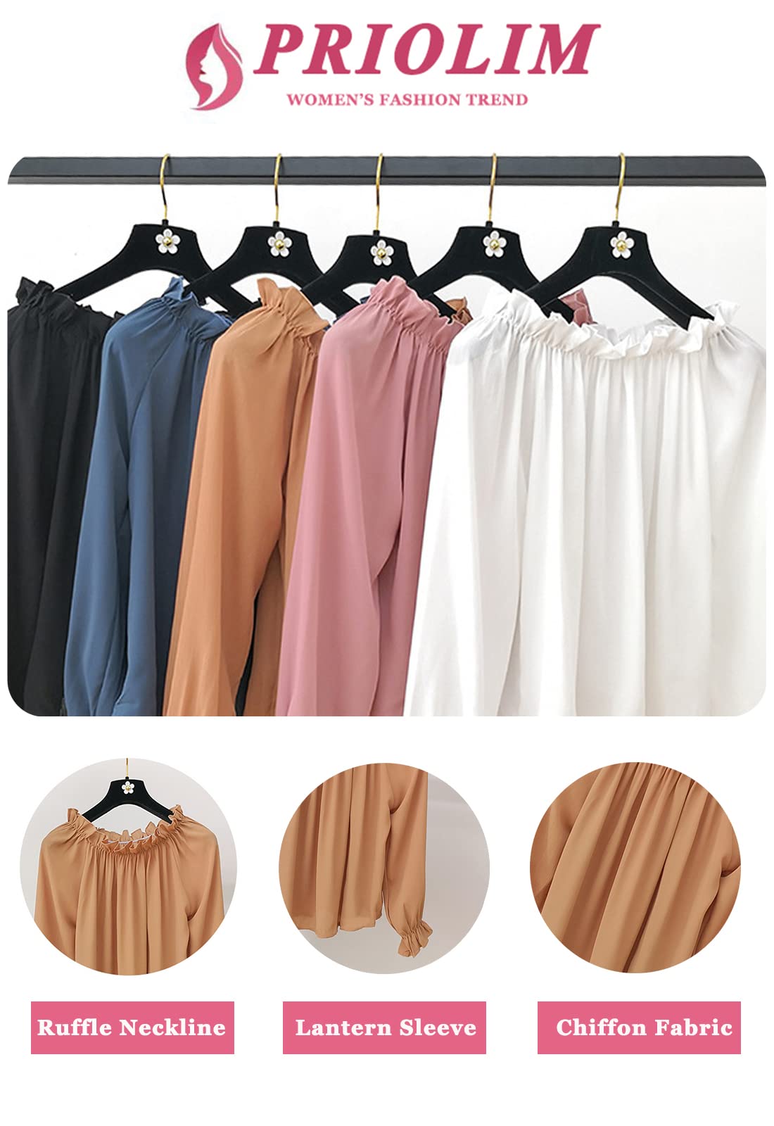 Spriolim Womens Off Shoulder Blouse Long Sleeve Casual Elegant Ruffle Chiffon Top Red, Large