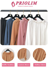 Spriolim Womens Off Shoulder Blouse Long Sleeve Casual Elegant Ruffle Chiffon Top Red, Large