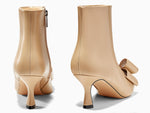Load image into Gallery viewer, Coutgo Womens Low Kitten Heel Ankle Boots Rhinestone Bow Pointed Toe Side Zipper Dress Fall Booties Shoes, Khaki, Size 8
