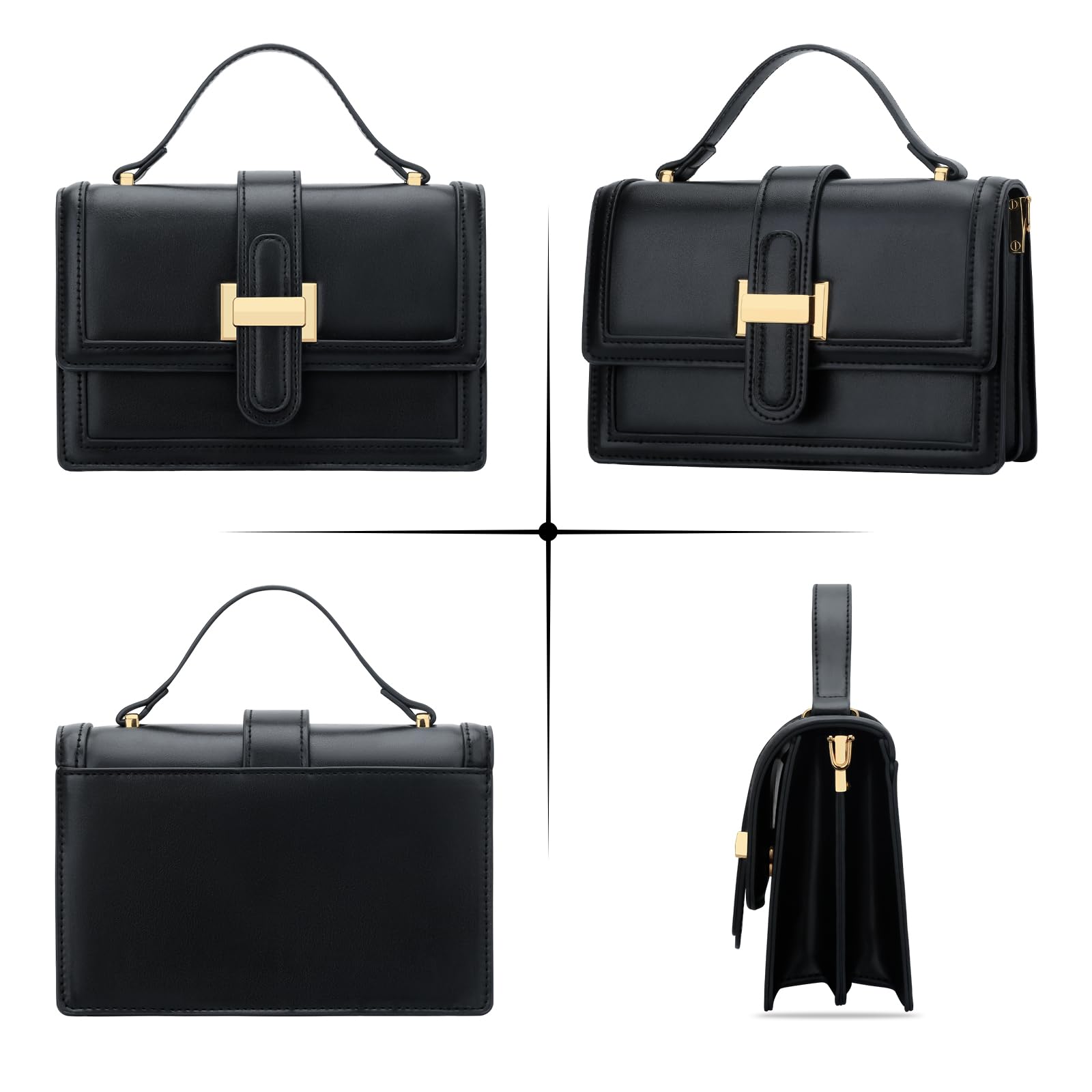 KKXIU Black Designer Crossbody Bags - Purses for Women Vegan Leather Purses and Handbags Shoulder Top Handle Bag