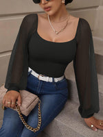 Load image into Gallery viewer, REORIA Women's 2025 Fall Sexy Mesh Long Sleeve Square Neck Tops Trendy Polka Dot Cute Dressy Slim Fit Going Out Crop Tops (Black Medium)
