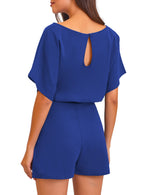 Load image into Gallery viewer, Vetinee Womens Royal Blue Summer Casual Belted Romper Keyhole Back Short Sleeve Jumpsuit Playsuit Medium
